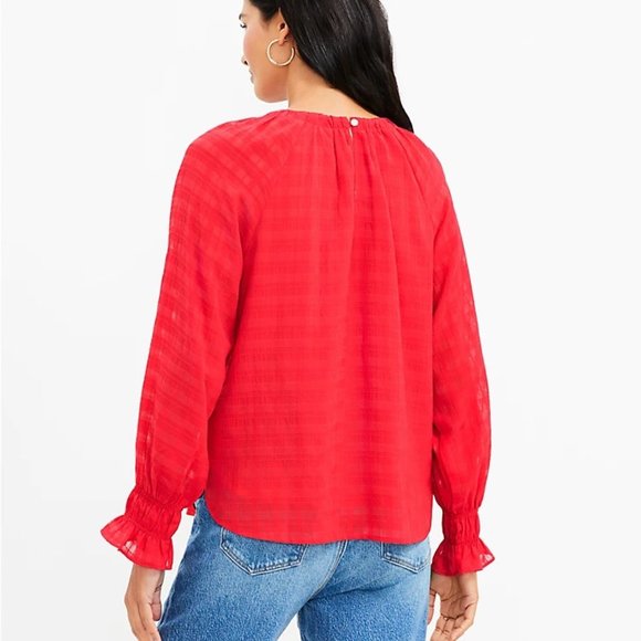 NWT - LOFT - Smocked Cuff Blouse - Red - Picture 3 of 4